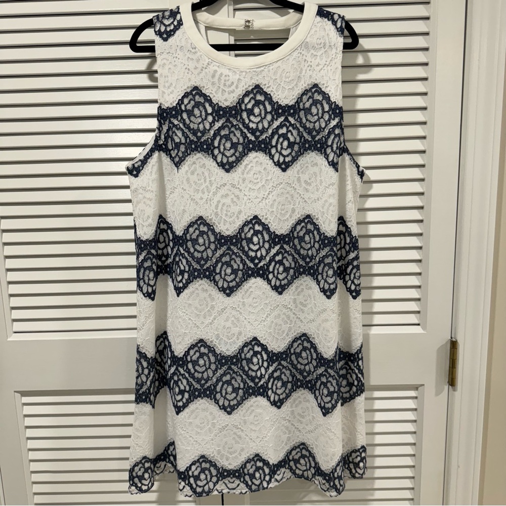 Blue and White Lace Shift Dress